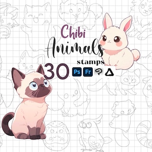 Photoshop Chibi Animals Stamp Brush 30 Clip Studio Paint Fresco Affinity Photo Cute Kawaii Animals Chibi Guides Psd Kawaii Pets Chibi