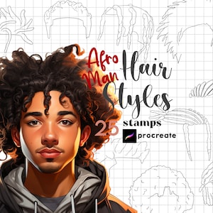 Procreate Afro Hair Guides Stamp Brushes 25 Procreate Anime Man Hair Curly Hair Style Character Maker Procreate Chibi Boy Figure Anime Boys