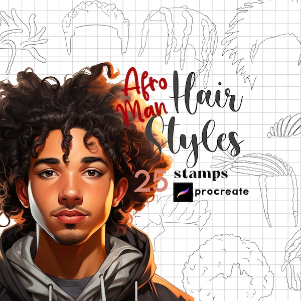 Procreate Afro Hair Guides Stamp Brushes 25 Procreate Anime Man Hair Curly Hair Style Character Maker Procreate Chibi Boy Figure Anime Boys
