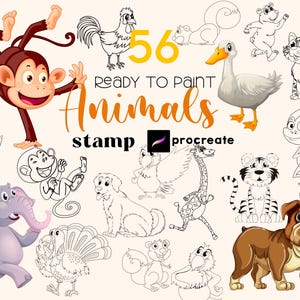 Coloriages Procreate Animal Procreate pour enfants Pinceaux Peinture mignonne Dessin animé facile à colorier pour enfants iPad Procreate pour débutant