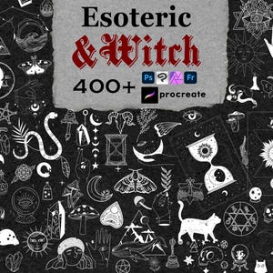 Procreate Witch Tattoo Stamps : 418 Esoteric Linework Tarot, Mystic & Gothic Photoshop ClipStudio Brushes