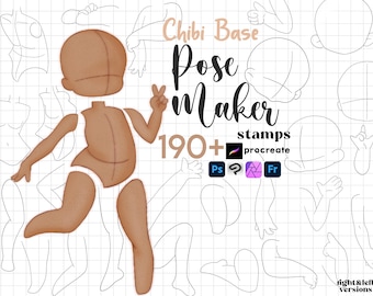 Procreate Chibi Maker :  Chibi Body Guides Base Cartoon Pose Photoshop Clip Studio Brushes