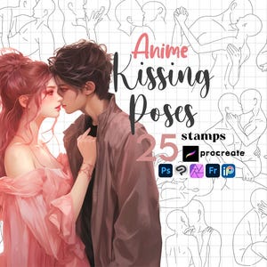 Procreate Kissing Couple Pose Stamps - Anime Manga Kiss Body Guide (Digital Brushset abr)