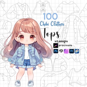 Procreate Chibi Clothes Stamp 100 Chibi Tops Procreate Clothing Procreate Cartoon Chibi Maker Manga Kawaii Hoodie Clip Studio Krita Stamps