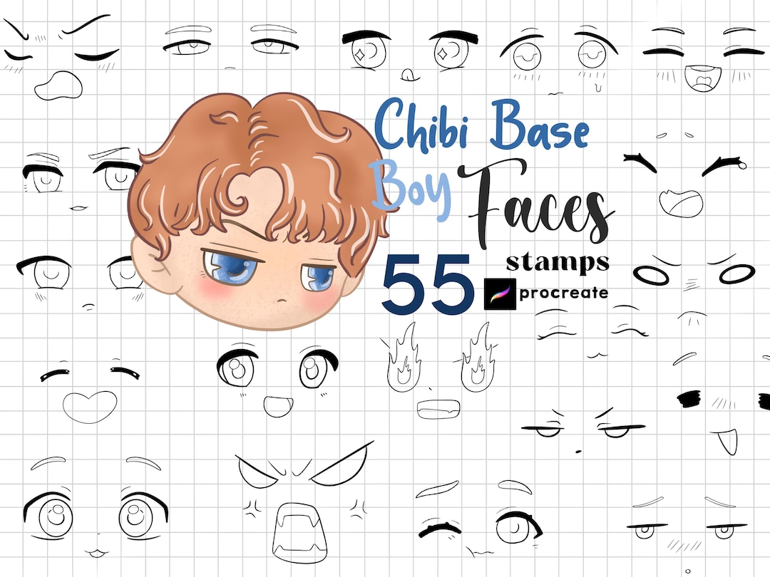 Procreate Chibi Face Stamps : Chibi Boy Expressions Base Emotes Eyes ...