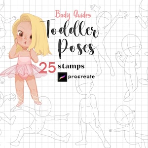 Procreate Children Pose Stamp Brush 25 Procreate Guías corporales para niños pequeños Niños Dibujo Anatomía Cuerpo Procreate Figura de personaje Procreate