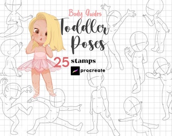 Procreate Children Pose Stamp Brush 25 Procreate Toddler Child Body Guides Kids Drawing Anatomy Body Procreate Character Figure Procreate
