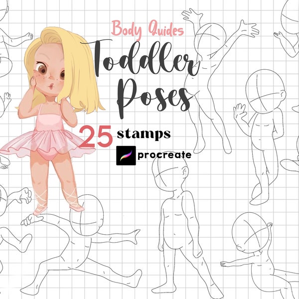 Procreate Children Pose Stamp Brush 25 Procreate Toddler Child Body Guides Kids Drawing Anatomy Body Procreate Character Figure Procreate