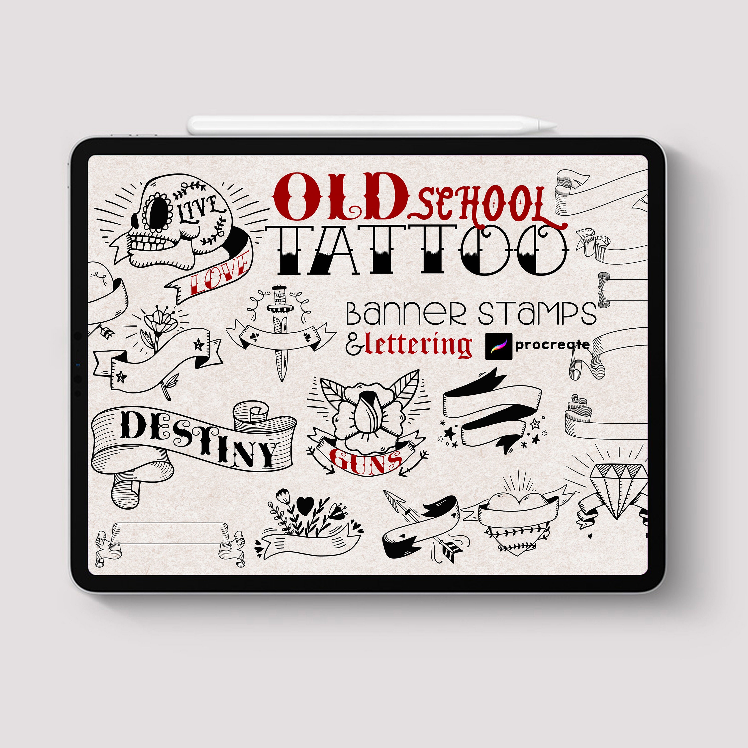 Procreate Traditional Tattoo Oldschool Banner Stamp Font - Etsy UK