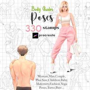 Procreate Anime Poses Brush 330 Girl Boy Couple Anatomy Procreate Body Guides Anime Body Guides Stamp Manga Character Figure Procreate Women