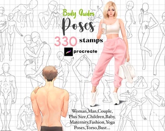 Procreate Body Stamps : 330 Anime Pose Anatomy Girl Boy Baby Manga Couple Brushes