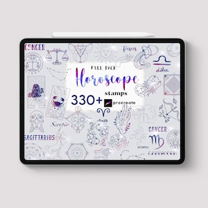 Procreate - 330 Sellos del Horóscopo del Zodíaco Pincel Paquete completo Signos Astrología Temática Constelación Celestial Rueda Arte Luna Digital Cómo dibujar
