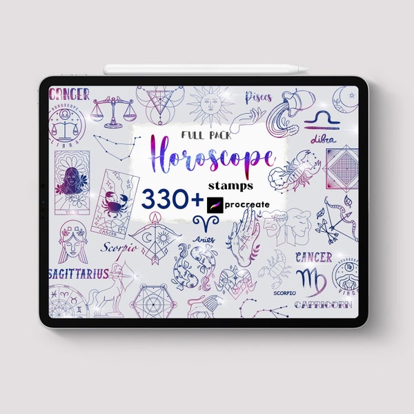 Procreate - 330 Zodiac Horoscope Stamps Brush Full Pack Signs Astrology Themed Celestial Constellation Wheel Art Digital Moon How to Draw