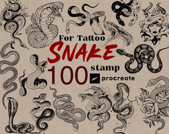 Procreate Snake Tattoo Stamps : Witchy Tattoo Set Traditional Animals Brushes