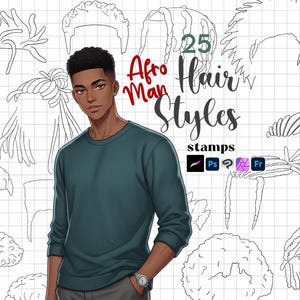 Procreate Afro Hair Stamps: Pennelli per acconciature ricci Anime Man Photoshop ClipStudio Manga Boys