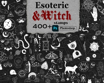 Photoshop - 400 Esoteric Witch Stamps Mystic Brush Tattoo Magic Celestial Dark Soul Heart Star Doodle Art Digital Moon How Gothic Easy Ps
