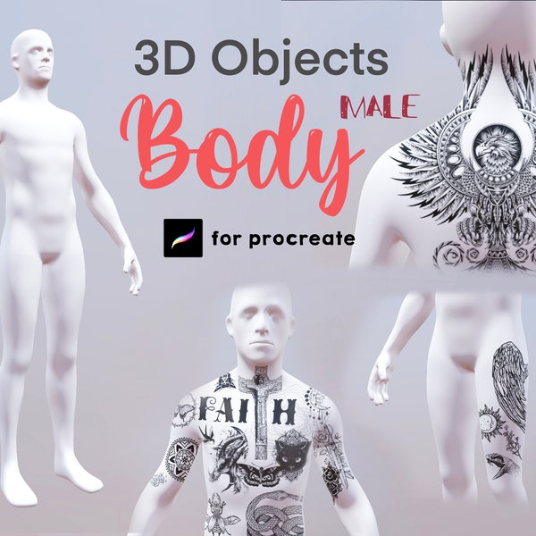 Procreate 3D Object Body Model Tattoo Brush Male Ink Hand Practice Mockup E book Catalog Doodle Art Digital Man Realistic Photo Tutorial