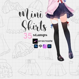 Procreate Skirt Stamps : Anime Clothes Manga Outfit Photoshop Clip Studio Fresco Affinity Brushes