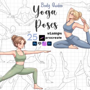 Procreate Yoga Poses Stamps : 25 Anime Body Reference Brushes Photoshop Clip Studio