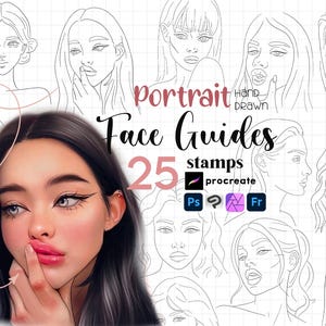 Procreate Portrait Stamps :Anime Face Guides Drawing Character Maker Manga Girl Clip Studio Photoshop Brushes