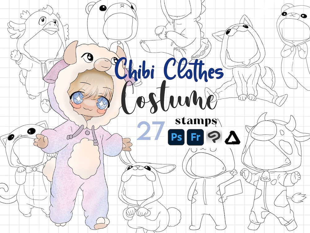 Photoshop Chibi Clothes Stamp Brush 27 Clip Studio Paint Fresco Affinity Photo Chibi Guides Anime Body Psd Kawaii Clothes Chibi Costume Cute