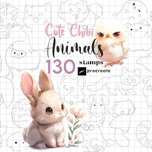 Procreate Chibi Animals Stamp 130 Procreate Animals Procreate Cute Animal Pets Manga Chibis Cat Dog Procreate Kawaii Cartoon Animals