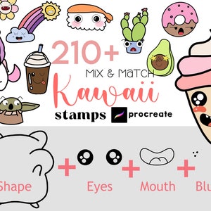 Procreate Kawaii Creator Stamp Procreate Character Maker Postzegels Cartoon Tekening Gidsen Kawaii Manga Eye Schattig Fruit Anime Chibi Doodle Art