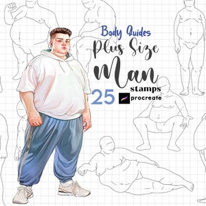 Procreate Plus Size Man Body Stamp 25 Anime Fat Boy Poses Plus Size Procreate Body Guides Anime Body Manga Character XXL Size Men Body