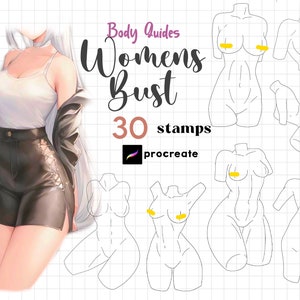 Procreate Women Bust Stamp Brush 30 Anime Girl Poses Breast Anatomy Procreate Body Guides Anime Body Manga Character Figure Procreate