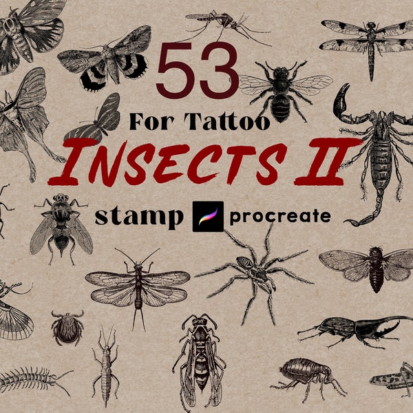 Procreate Insect Tattoo Stamps Brush 53 Tattoo Procreate Spider Bug Bugs Butterfly Retro Tattoo Stamps Procreate Tattoo Bundle Insects Brush
