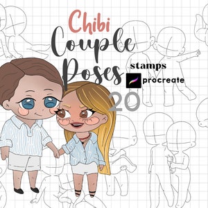 Procreate Chibi Couple Pose Stamp Brush Chibi Guides Procreate Character Maker Couple Body Guides Cartoon Manga Cute Chibi Reference Base
