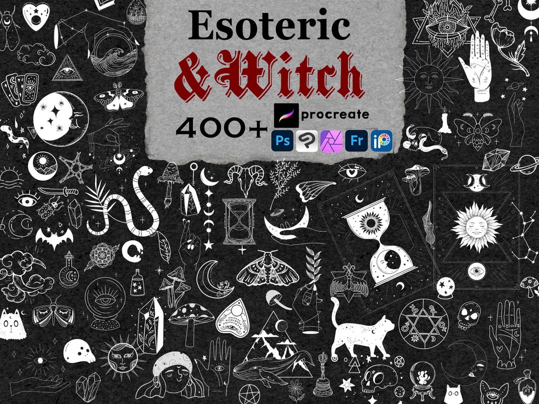 Procreate Witch Stamps : Celestial Tattoo Photoshop Esoteric Tarot ...