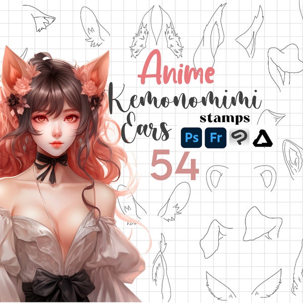 Photoshop Animal Ears Stamp Brush 54 Anime Kemonomimi Clip Studio Paint Fresco Affinity Photo Guides Anime Psd Manga Character Animal Ear