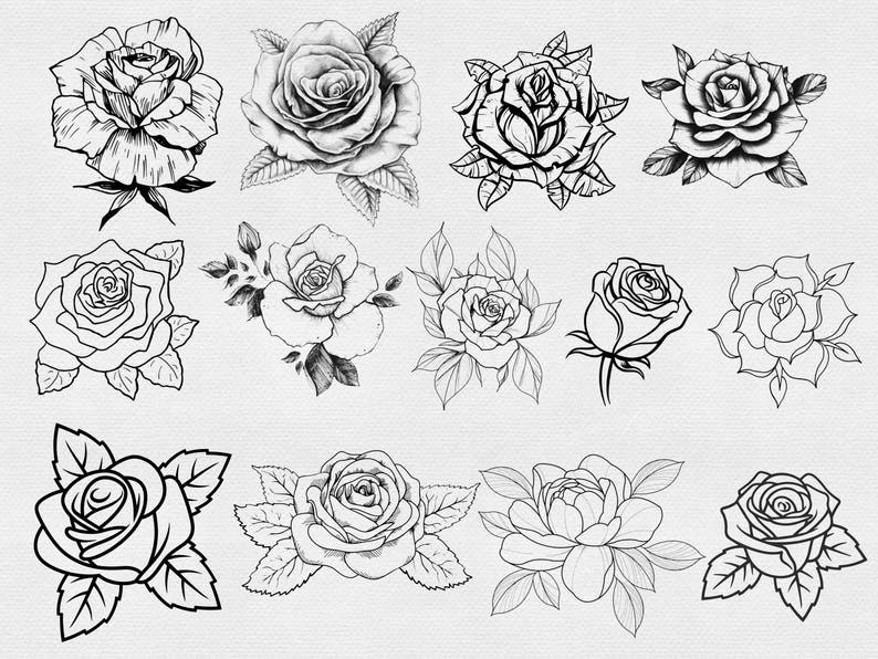 Procreate Rose Stamps : Realistic Tattoo Roses Floral Flower Brushes ...