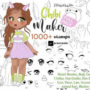 Procreate Chibi Maker Stamp Brush Chibi Guides Procreate Character Maker Body Guides Cartoon Manga Eyes Chibi Eyes Clothes Hairs Full Pack