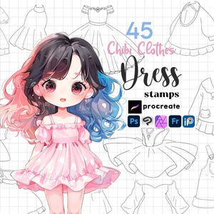 Procreate Chibi Clothes Stamp 45 Procreate Chibi Dress Chibis Clothing Kawaii Dress Drawing Procreate Chibi Maker Chibi Girl Dresses Stamps
