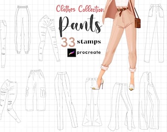Procreate Pants Stamps : Anime Clothing Manga Clothes Jeans Guide Fashion Drawing Brushes