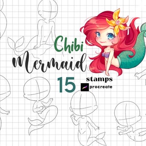 Procreate Chibi Mermaid Pose Stamp Brushes 15 Procreate Chibi Poses Siren Mermaids Cartoon Manga Character Maker Procreate Figure Kawaii
