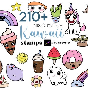 Procreate Kawaii ベース スタンプ Procreate Kawaii メーカー ミックス アンド マッチ ブラシ Kawaii キャラクター クリエーター かわいいフルーツ 漫画 Procreate Kawaii ちび