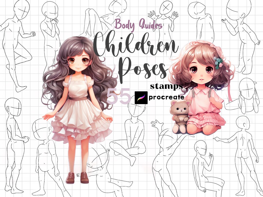 Procreate Children Body Stamps : Anime Kids Body Guides Toddler Drawing ...