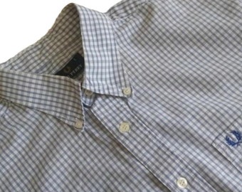 Vintage FRED PERRY Cotton White Blue Plaid Button Down Shirt