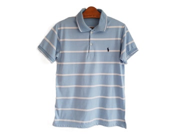 Ralp Lauren Blue Polo Shirt With White Stripes Men Size M