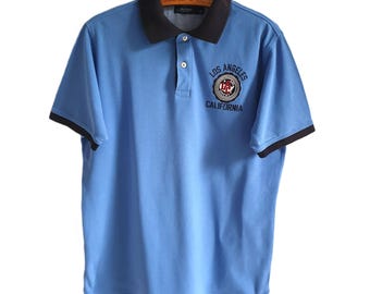 Vintage Blue Polo Shirt Los Angeles California Men Size L