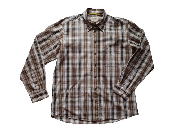 Vintage Men Shirt Plaid Camel Active Size M / L