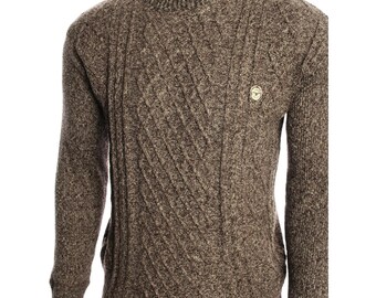 Suéter de pescador vintage de punto trenzado con rombos en marrón de Lebreve, talla M