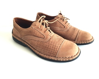 JOSEF SEIBEL Zapatos Oxford de piel de ante beige para hombre. Tallas: UE 41 / RU 8 / EE. UU. 9. Fabricado en Alemania.