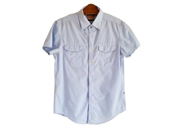 Vintage Hugo Boss Men Summer Shirt Blue White Striped Size M