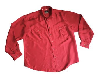 90's Vintage Silk Shirt Raspberry Pink Button Up Men Size L