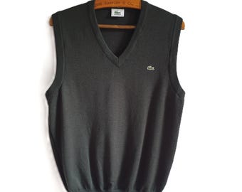 Vintage Knit Lacoste Pullover, Dark Green Men's Vest Size M / L