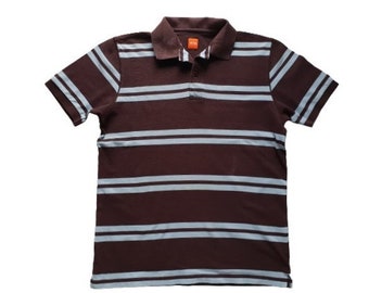Vintage Boss Hugo Polo Shirt  Brown Blue Stripes Size S / M